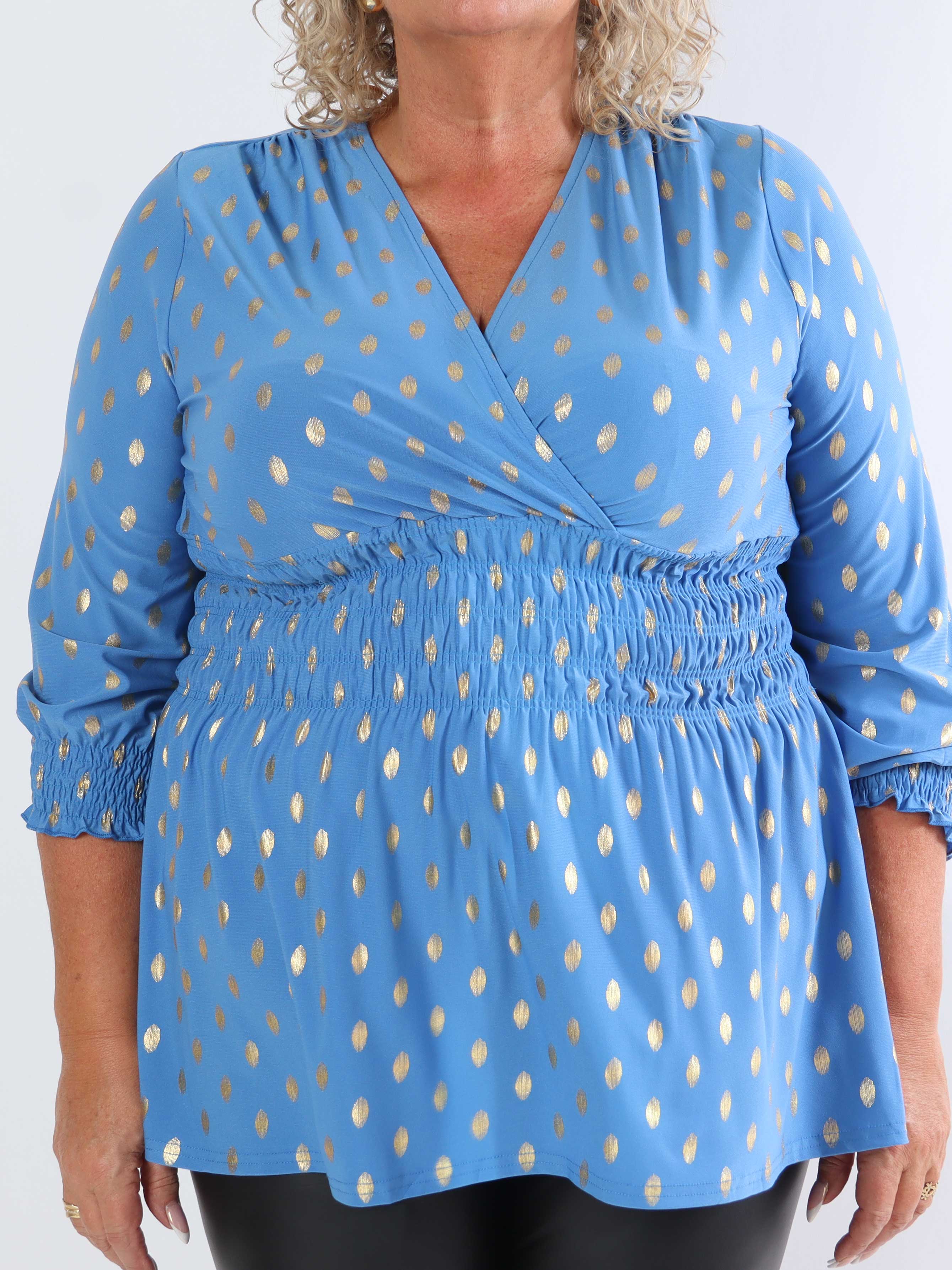 Pams Gold Dot Shirt L/S - Elastisk plus size bluse i krølfrit stof